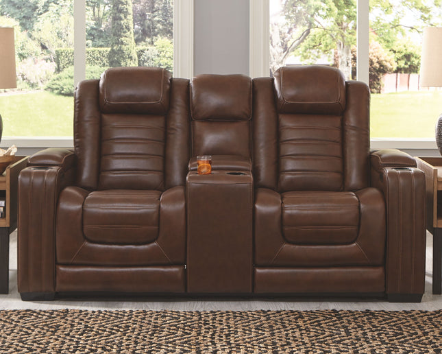 Backtrack - Chocolate - Pwr Rec Loveseat/Con/Adj Hdrst Ashley Furniture 