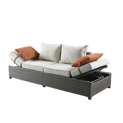 Salena - Patio Sofa & Ottoman - Beige Fabric & Gray Wicker - 26" ACME 