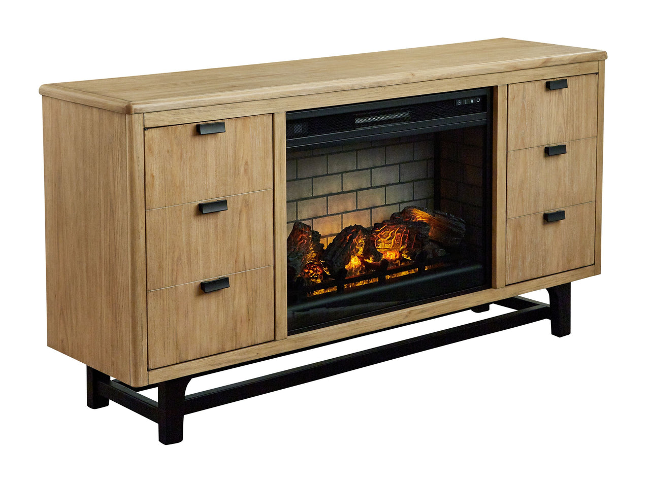 Freslowe - Light Brown / Black - TV Stand With Electric Infrared Fireplace Insert - Tony's Home Furnishings