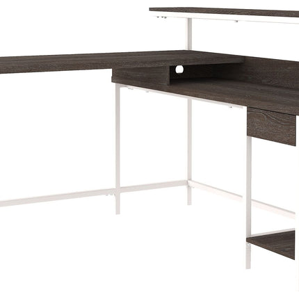 Dorrinson - White / Black / Gray - L-desk With Storage Ashley Furniture 