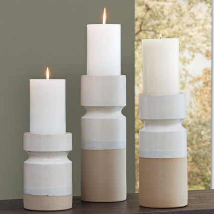 Hurston - Ivory / Brown - Candle Holder Set (Set of 3) Signature Design by Ashley® 