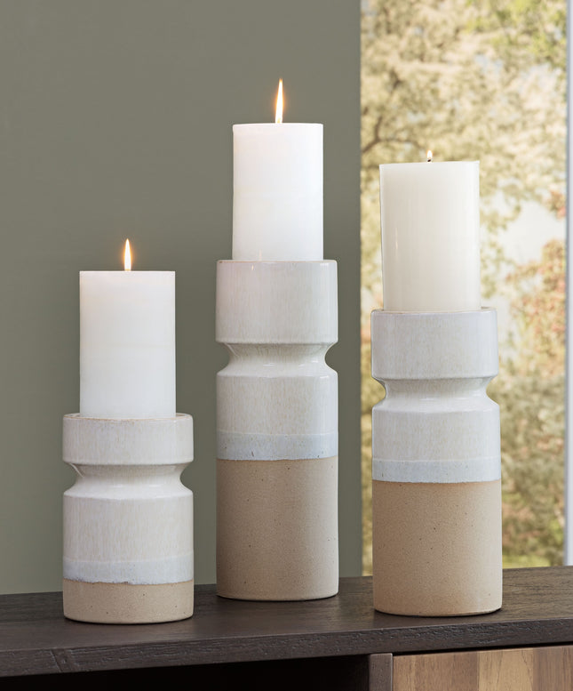 Hurston - Ivory / Brown - Candle Holder Set (Set of 3) Signature Design by Ashley® 