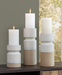 Thumbnail for Hurston - Ivory / Brown - Candle Holder Set (Set of 3) - Tony's Home Furnishings