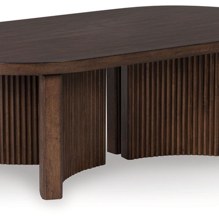 Korestone - Dark Brown - Oval Cocktail Table - Tony's Home Furnishings