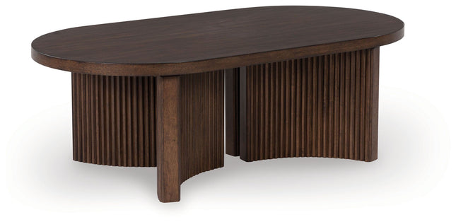 Korestone - Dark Brown - Oval Cocktail Table - Tony's Home Furnishings