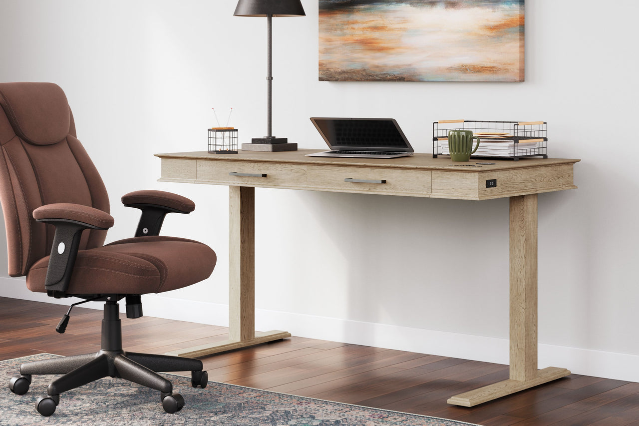 Elmferd - Light Brown - Adjustable Height Desk - Tony's Home Furnishings