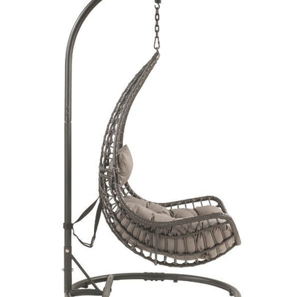 Uzae - Patio Swing Chair - Gray Fabric & Charcaol Wicker ACME 