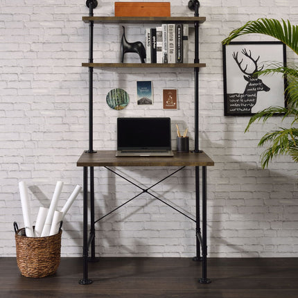 Ensata II - Writing Desk - Rustic Oak & Black Finish - Tony's Home Furnishings