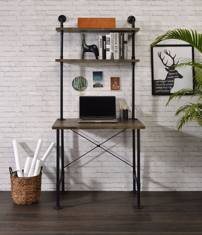 Ensata II - Writing Desk - Rustic Oak & Black Finish - Tony's Home Furnishings