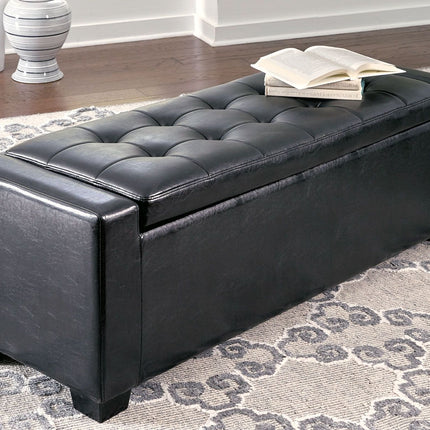 Benches - Black - Upholstered Storage Bench - Faux Leather Ashley Furniture 