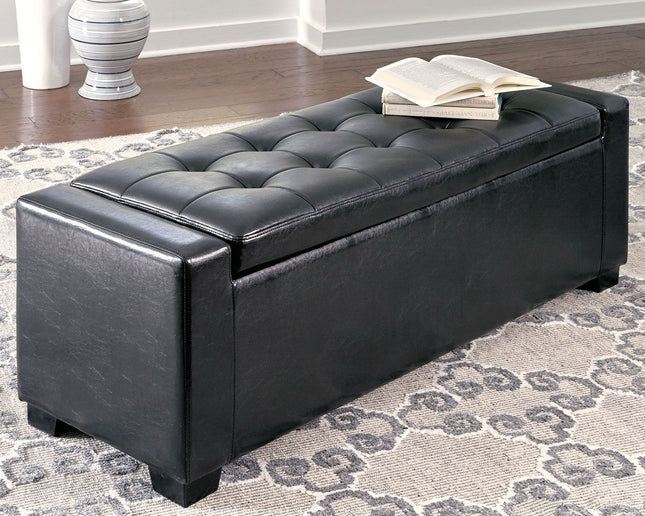 Benches - Black - Upholstered Storage Bench - Faux Leather Ashley Furniture 