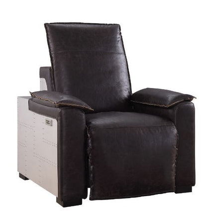 Nernoss - Recliner - Dark Grain Brown Leather & Aluminum ACME 