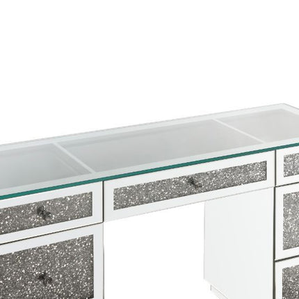 Noralie - Office Desk - Clear Glass, Mirrored & Faux Diamonds ACME 