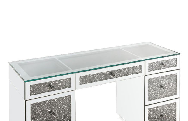 Noralie - Office Desk - Clear Glass, Mirrored & Faux Diamonds ACME 