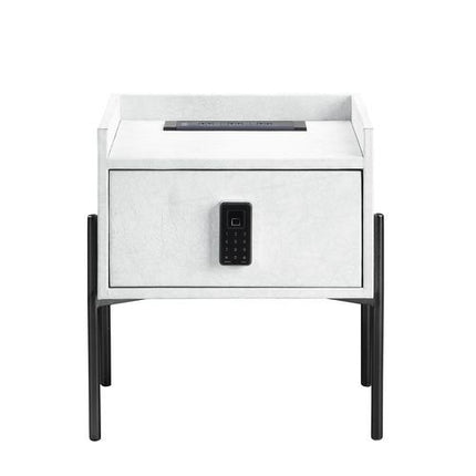 Metis - Nightstand - Vintage White Top Grain Leather ACME 