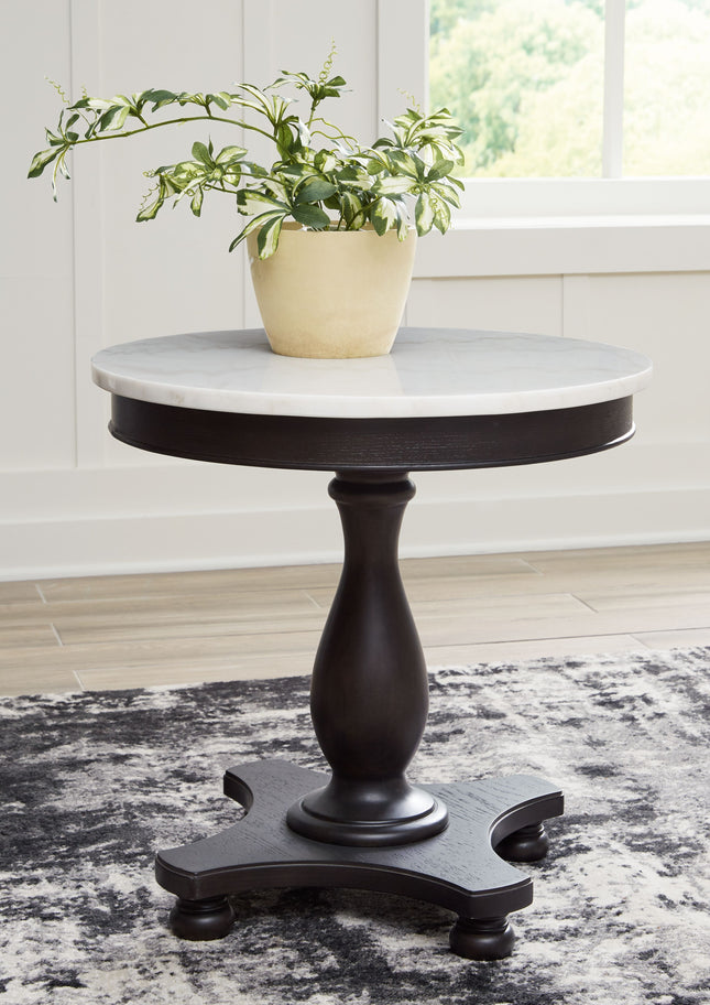 Henridge - Black / White - Accent Table With Pedestal Base Signature Design by Ashley® 