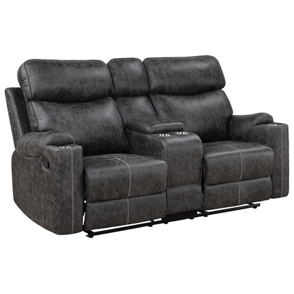 Hirah - Motion Loveseat With Console & USB Port - Dark Gray Polish Microfiber ACME 