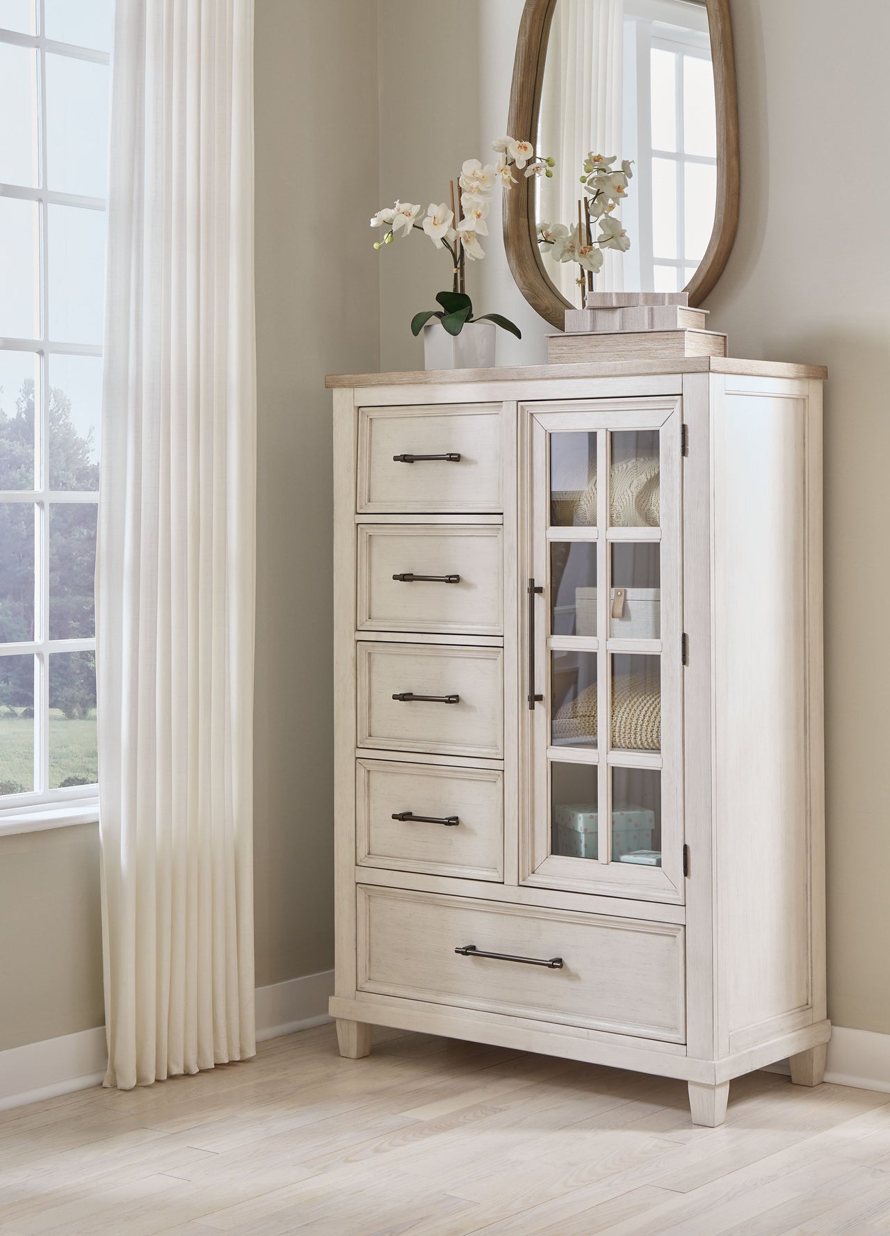 Shaybrock - Antique White / Brown - Door Chest - Tony's Home Furnishings