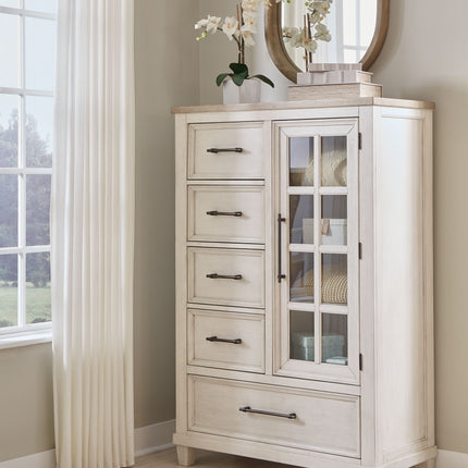 Shaybrock - Antique White / Brown - Door Chest Benchcraft® 