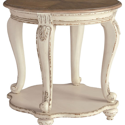 Realyn - White / Brown - Round End Table Ashley Furniture 