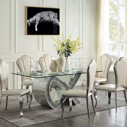 Noralie - Dining Table - Mirrored & Faux Diamonds - Glass ACME 