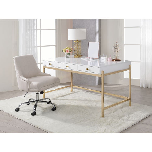 Ottey - Desk - White High Gloss & Gold - 31" ACME 