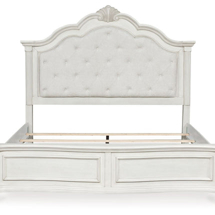 Montelaine - Antique White - King Upholstered Panel Bed Benchcraft® 