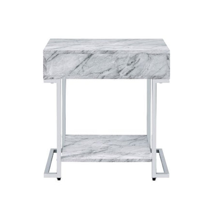 Wither - Accent Table - White Printed Faux Marble & Chrome Finish ACME 