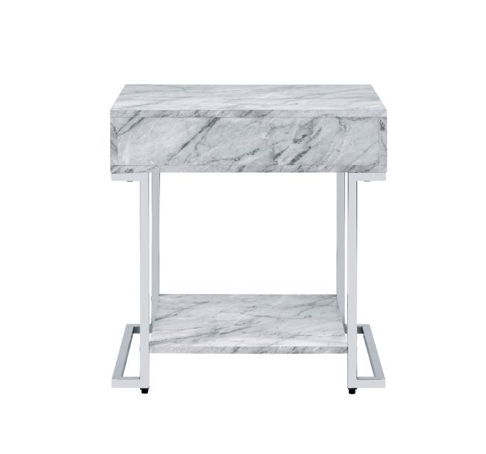 Wither - Accent Table - White Printed Faux Marble & Chrome Finish - Tony's Home Furnishings