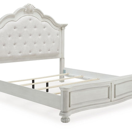 Montelaine - Antique White - King Upholstered Panel Bed Benchcraft® 