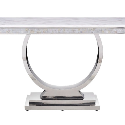 Zander - Accent Table - White Printed Faux Marble & Mirrored Silver Finish ACME 