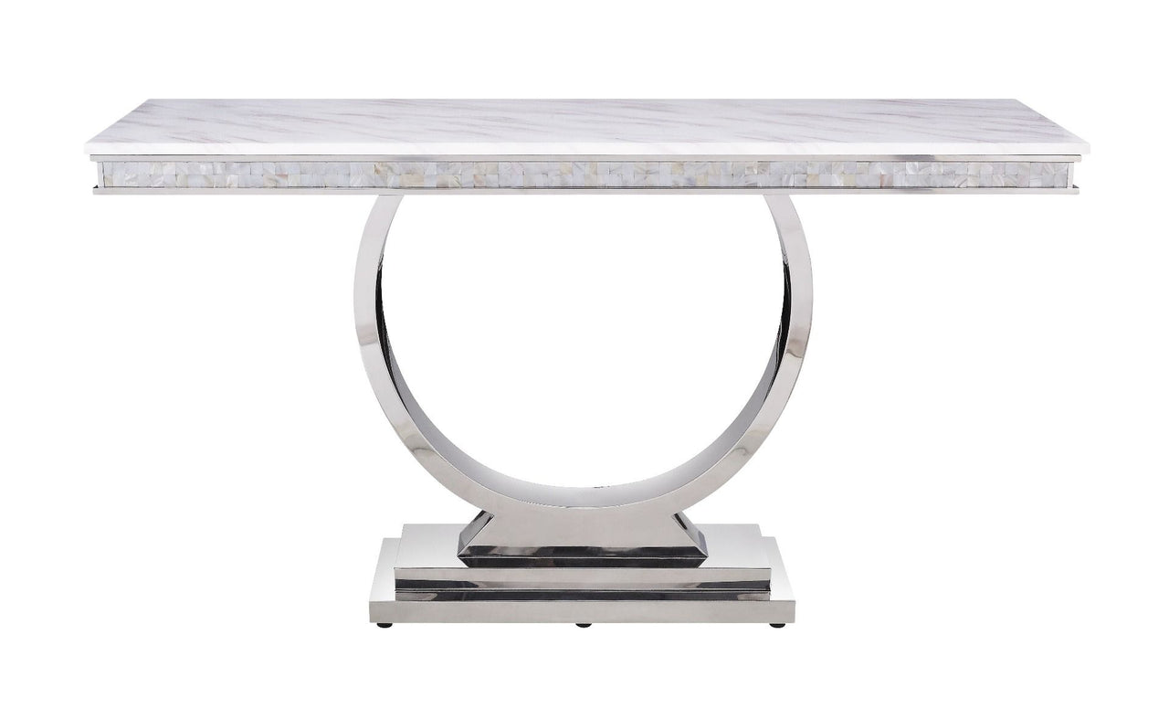 Zander - Accent Table - White Printed Faux Marble & Mirrored Silver Finish ACME 