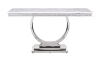 Zander - Accent Table - White Printed Faux Marble & Mirrored Silver Finish ACME 