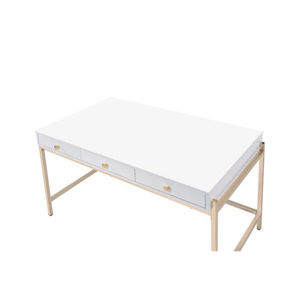 Ottey - Desk - White High Gloss & Gold - 31" ACME 