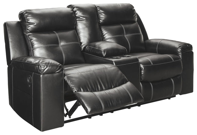 Kempten - Black - Dbl Rec Loveseat W/Console Ashley Furniture 