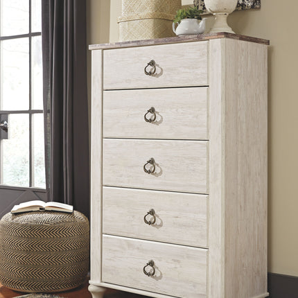 Willowton - Brown / Beige / White - Five Drawer Chest Ashley Furniture 