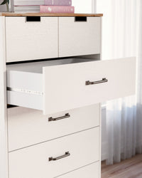 Thumbnail for Vaibryn - White / Brown / Beige - Five Drawer Chest - Vinyl-Wrapped - Tony's Home Furnishings