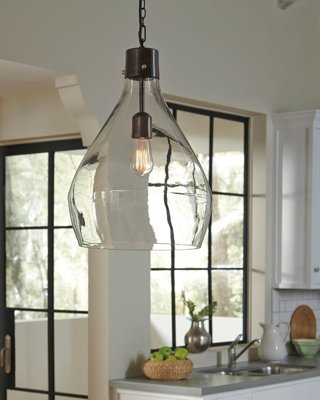 Avalbane - Clear / Gray - Glass Pendant Light Ashley Furniture 