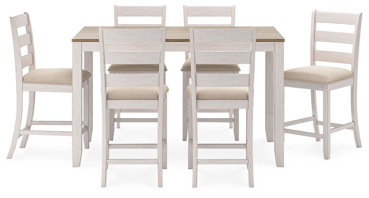 Skempton - White / Light Brown - Counter Height Dining Table And Bar Stools (Set of 7) - Tony's Home Furnishings