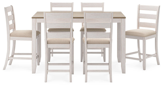 Skempton - White / Light Brown - Counter Height Dining Table And Bar Stools (Set of 7) Signature Design by Ashley® 