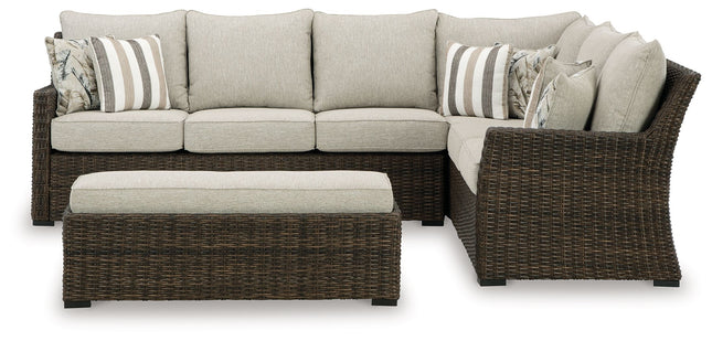 Brook Ranch - Brown - Sofa Sectional, Bench With Cushion (Set of 3) Signature Design by Ashley® 