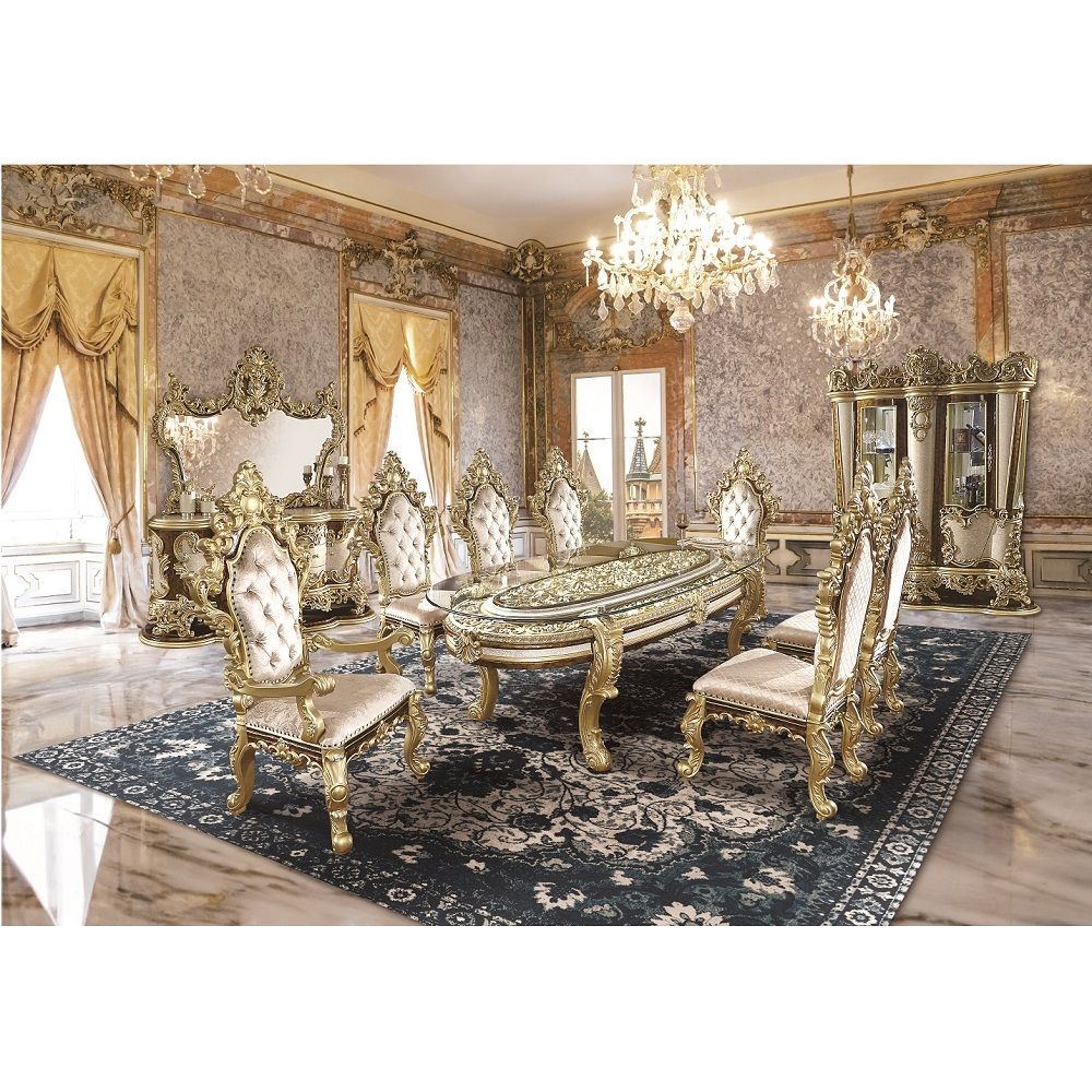 Desiderius - Dining Table - Antique Gold & Hand-Painted Brown ACME 
