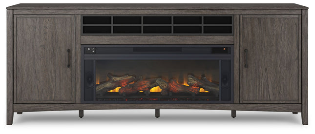 Montillan - Grayish Brown - 84" TV Stand With Electric Fireplace Signature Design by Ashley® 