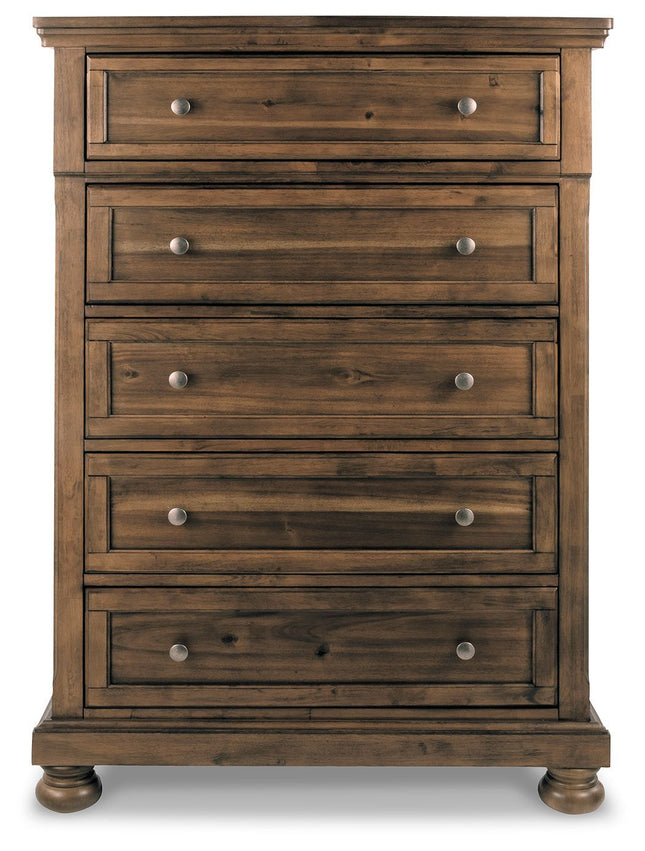 Flynnter - Medium Brown - Five Drawer Chest Ashley Furniture 