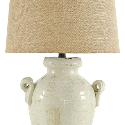 Emelda - Cream - Ceramic Table Lamp Ashley Furniture 