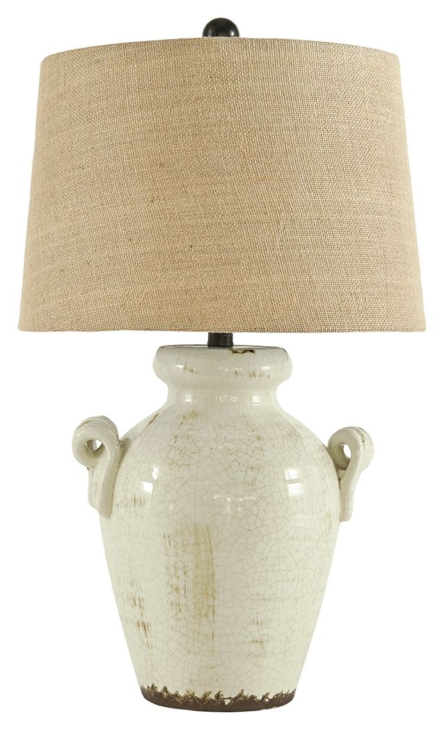 Emelda - Cream - Ceramic Table Lamp Ashley Furniture 