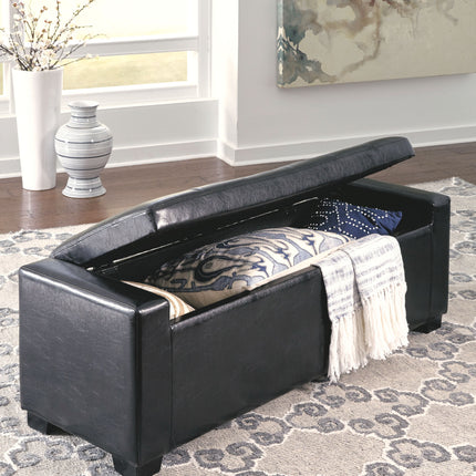 Benches - Black - Upholstered Storage Bench - Faux Leather Ashley Furniture 