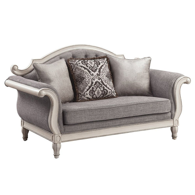 Florian - Loveseat With 3 Pillows - Gray & Antique White ACME 