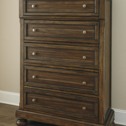 Flynnter - Medium Brown - Five Drawer Chest Ashley Furniture 