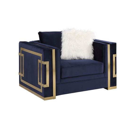 Virrux - Chair - Blue Velvet & Gold Finish ACME 